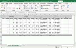 Archivo de Ms Excel con todos los datos de las constancias de retenciones, mostrando el periodo comprendido, los totales e impuestos retenidos.