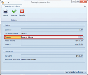 Captura del recibo de nómina - Concepto para CFDI