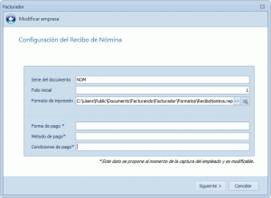 Configuración del recibo de nómina