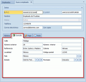 Catálogo de empleados - Domicilio