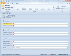 Pantalla de datos requeridos por la adenda seleccionada