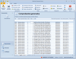Listado de documentos generados por la aplicación.