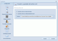 Sección de configuración de los parámetros para el correcto funcionamiento de la aplicación.