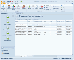 Listado de documentos generados por la aplicación