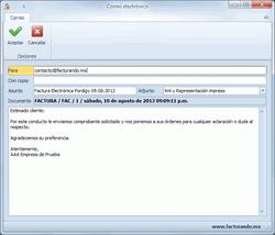 Ejemplo del correo que será enviado a los clientes junto con sus facturas.