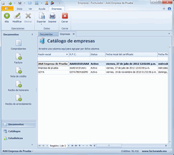 Ventana que muestra la relación de las empresas que conforman el catálogo.
