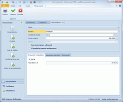 Pantalla para llevar a cabo la configuración de los productos disponibles para facturar.